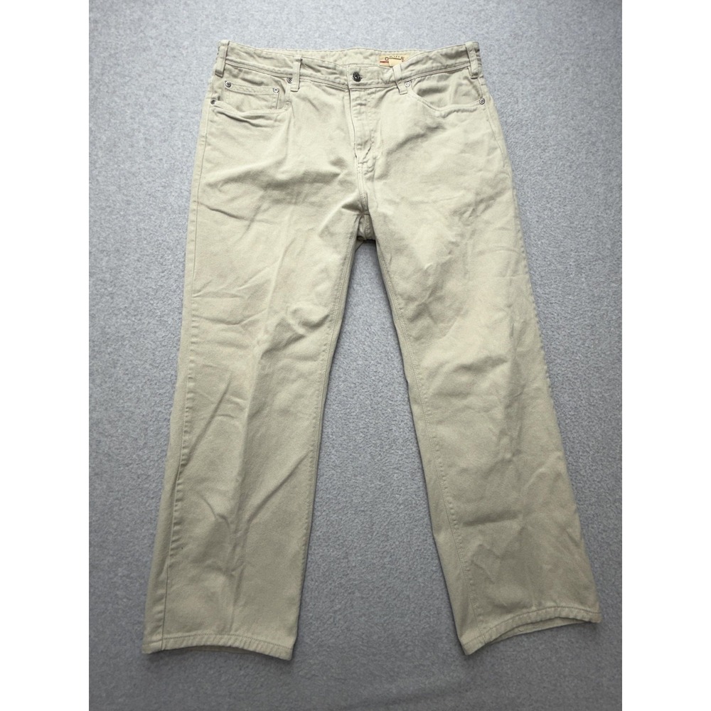 Orvis Five Pocket Jeans Mens 38x30 Beige Light Wash Straight Denim Pants Casual